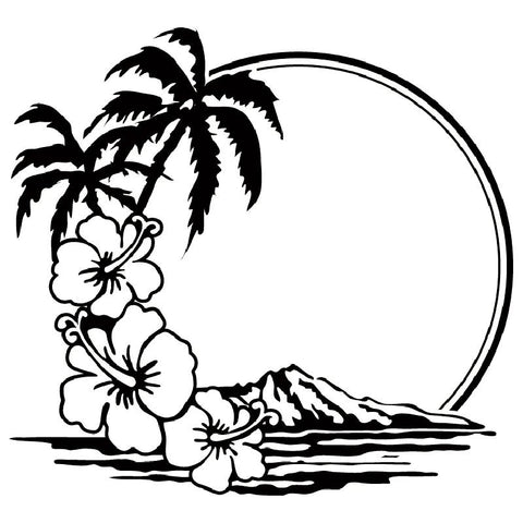 Hibiscus Palm Trees Car Stickers Vinyl Decal for Window Wall-AM00897-Veeddydropshipping