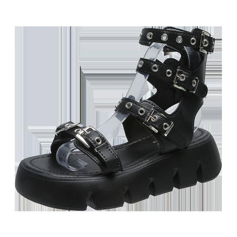 Platform Gladiator Shoes Fashion Belt Buckle Street Punk-BS00888-Veeddydropshipping