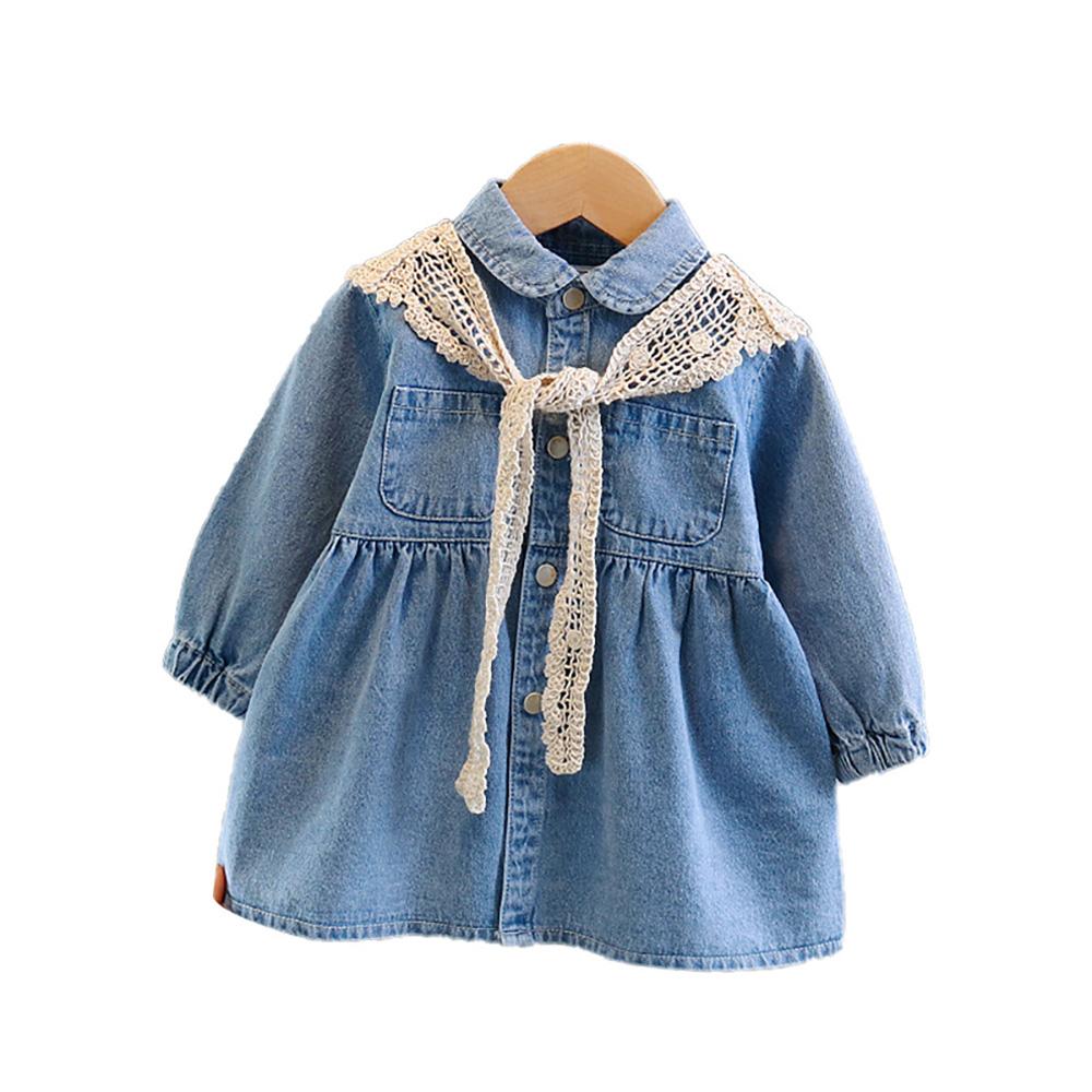 Spring Autumn Kids Girls Denim Dress Long Sleeve-Veeddydropshipping