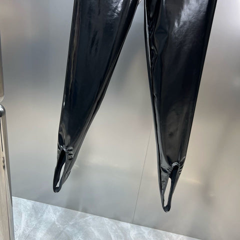 Elastic Waist Bright Pu Faux Leather Pants Women-WF00580-Veeddydropshipping