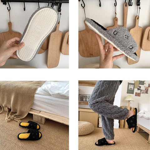 Winter Couple Warm One Word Slippers Plush Home Flat-BS01295-Veeddydropshipping