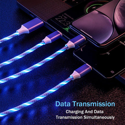 3in1 Micro USB Type C Mobile Phone Charging Cable LED lighting Charger Cable-PA00415-Veeddydropshipping