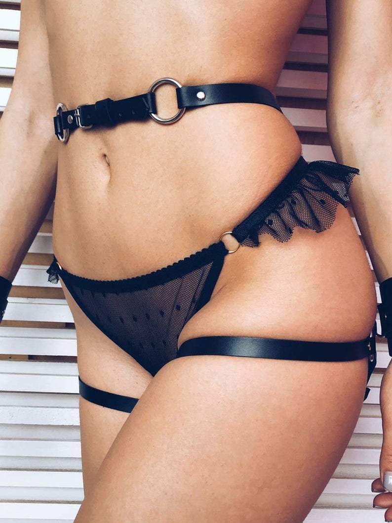 Fashion Leather Porno Sexy Bra Set-WF00965-Veeddydropshipping