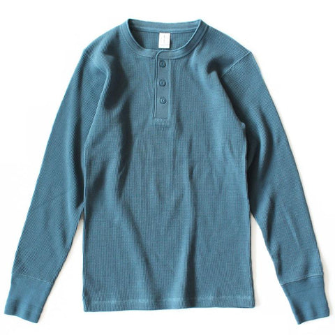 Thick American vintage khaki sweater shirt Waffle cotton Henry collar long sleeve-Veeddydropshipping