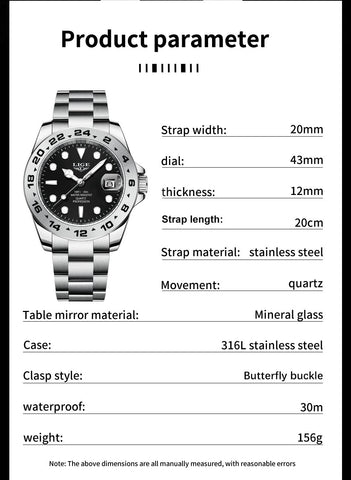 Stainless Steel  Men Waterproof Luminous Quartz Watch-JW00678-Veeddydropshipping
