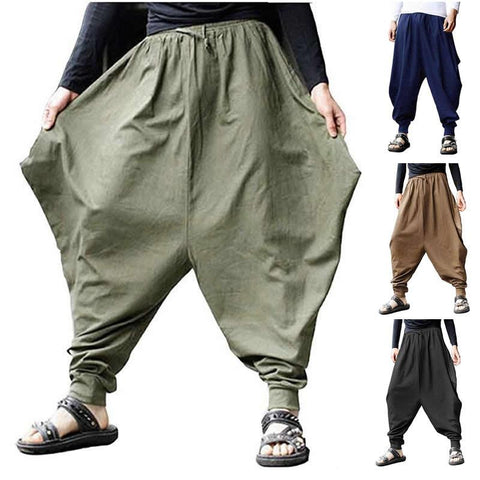Linen Harem Pants Men Baggy Japanese Style Joggers-Veeddydropshipping