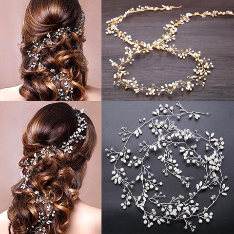 Pearl Hair Vine Accessories Wedding Jewelry 35cm Headwear -JW00463-Veeddydropshipping