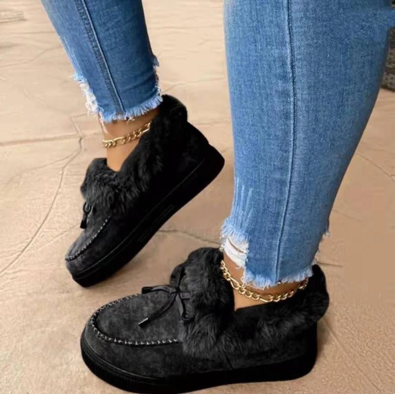 Leather Snow Boots Plush Natural Fur Warm Slip-on Ladies-BS00977-Veeddydropshipping