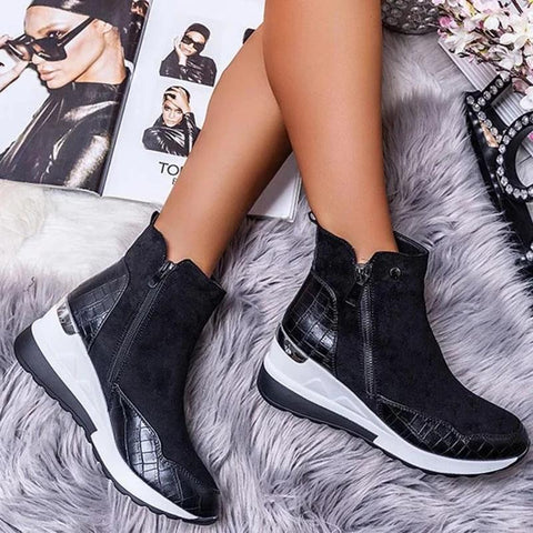 Winter High Top Vulcanize Shoes Women Platfrom Wedges Shoes Zipper Chunky-BS00974-Veeddydropshipping