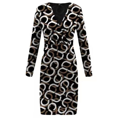 Sexy Deep V-neck Long Sleeve Midi Bodycon Dress-WF00085-Veeddydropshipping