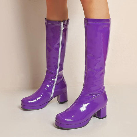 High Keen Boots Leather Waterproof Knee High Boots White Red-BS00958-Veeddydropshipping