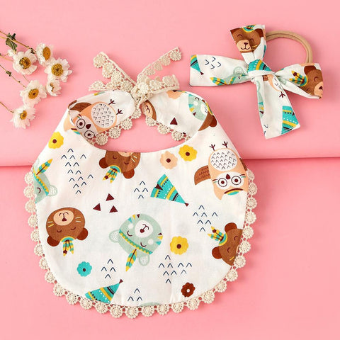 2pcs Baby Bibs Headband Suit Cotton Lace Bibs for Baby Girl Cute Flower-TB00727-Veeddydropshipping