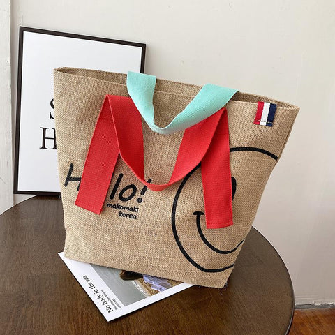 Woman Cute Cotton and Linen Printed Casual Shopping Bag Large-BS00226-Veeddydropshipping