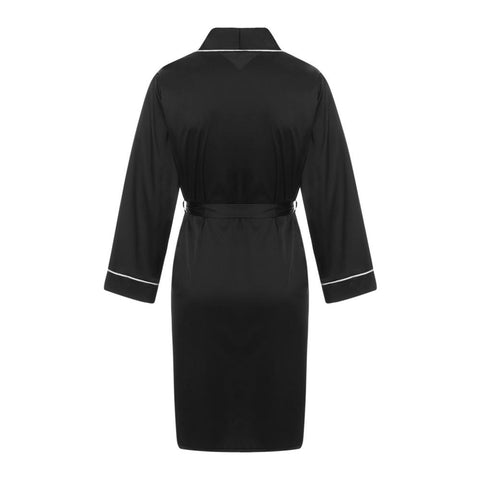 with Belt Adults Contrast Color Long Sleeve V-neck Night Robe with-MF01663-Veeddydropshipping
