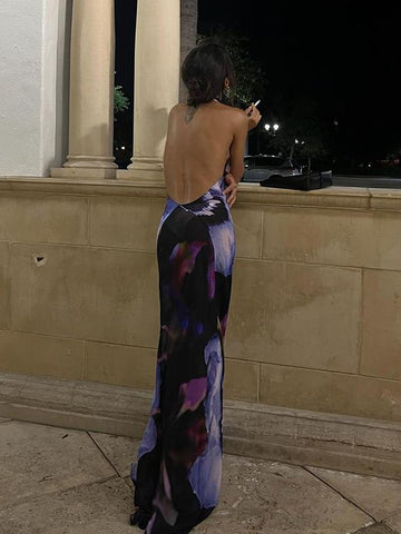 Backless Maxi Dress Women Sexy Purple Print-WF00009-Veeddydropshipping