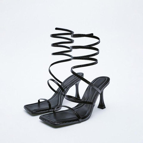 High-heeled Shoes 2022 TRAF ZAZA Gold Spiral Strap Fashion Sandals-BS00887-Veeddydropshipping
