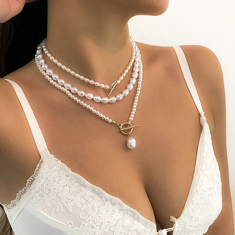 Baroque Pearl Heart OT Buckle Pendant Necklace for Women  -JW00148-Veeddydropshipping
