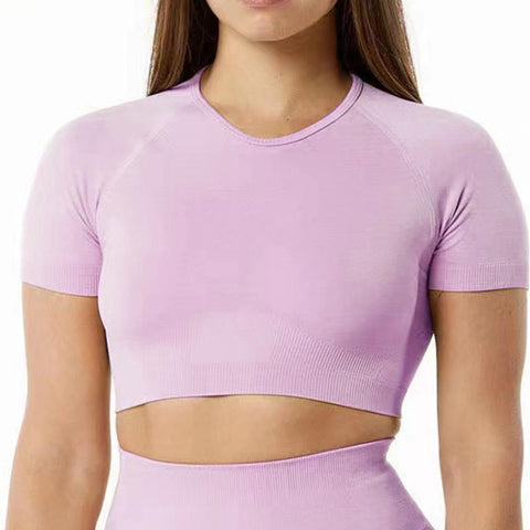 Seamless Yoga Shirts Short Sleeve T-shirt For Fitness Crop Top Slim Fit Running T-shirts -OS00854-Veeddydropshipping