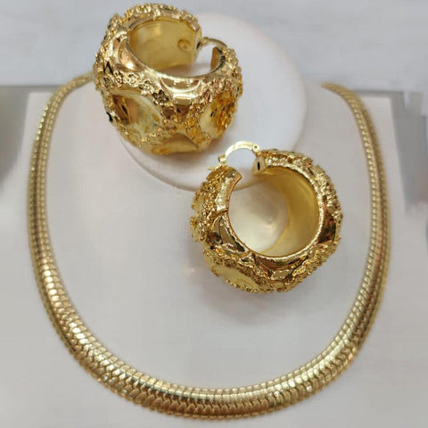 Gold Plated Jewelry Set for Women Round Earrings Pendant  -JW00314-Veeddydropshipping