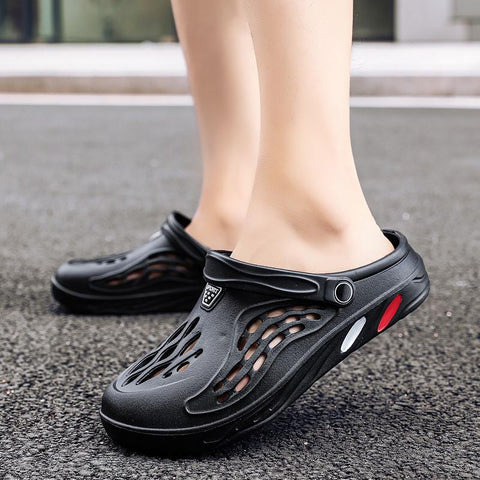 Man Hoof Thongs Stamp Garden Beach Black Big Size Slippers-BS01442-Veeddydropshipping