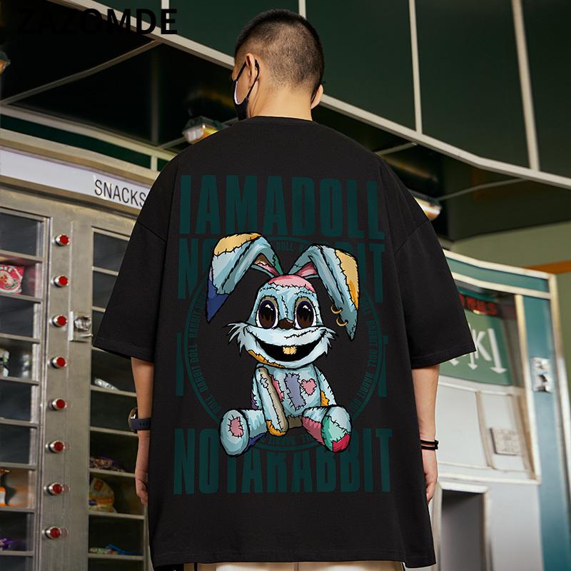 2023 Hip Hop Cartoon Rabbit Print Loose Size T-shirt Casual Fashion Top-Veeddydropshipping