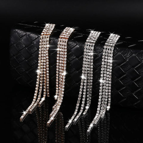 Luxury Crystal Long Tassel Earrings for Women Bridal Drop Dangling Earrings-JW01425-Veeddydropshipping