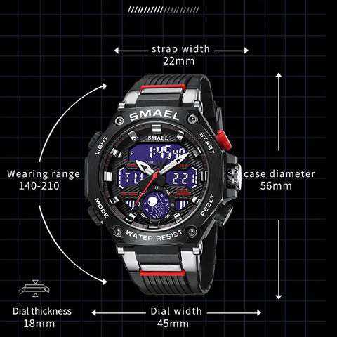 Quartz Wristwatches Sport Army Clock Alarm Dual Display-JW00800-Veeddydropshipping