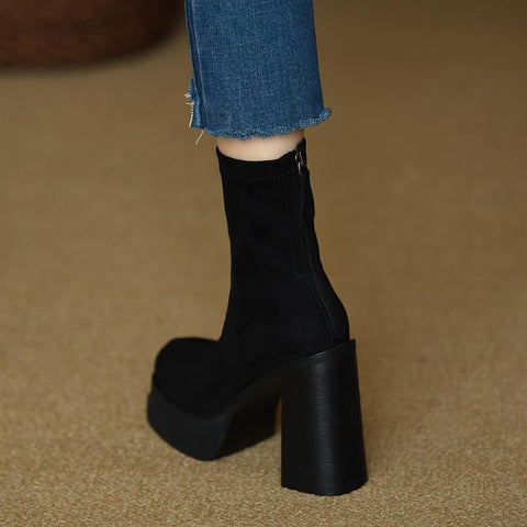 Designer Winter Punk Style Ankle Female Black Social-BS00951-Veeddydropshipping