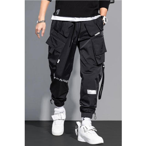 Men Ribbons Harem Jogging Pants Male Slim