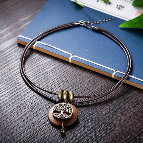 Chokers Necklaces Vintage Jewelry  Design Wooden Pendants-JW01261-Veeddydropshipping