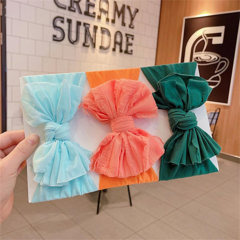 3Pcs/Set Solid Colors Baby Bow Headband For Newborn Kids Nylon-TB00450-Veeddydropshipping