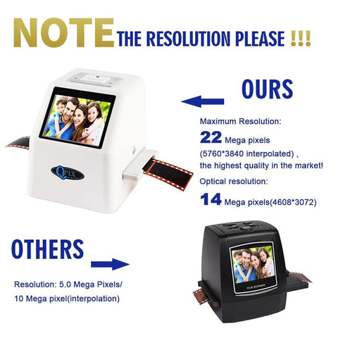 QPIX 22 MP 35mm Portable Film Scanners Negative Slide Holder Photo Scanner Film Digital Converter