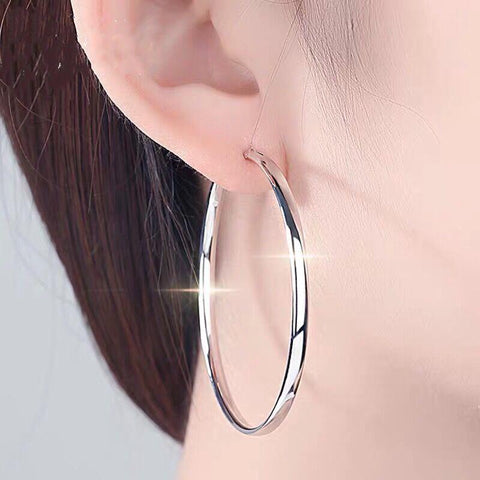 New Platinum Plated 925 Sterling Silver Women Hoop Earrings-JW00052-Veeddydropshipping