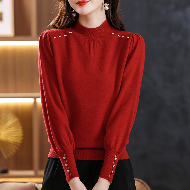 Half High Collar Elegant Fashion Solid Bottomed Sweater-Veeddydropshipping