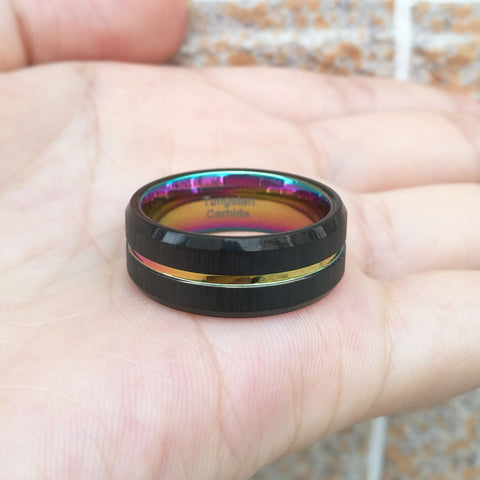 Charm Men Tungsten Carbide Ring Black Wedding Band  -JW00409-Veeddydropshipping
