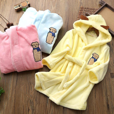 Flannel Thick Lovely Baby Girls Cartoon Hooded Bathrobe Child-TB01084-Veeddydropshipping