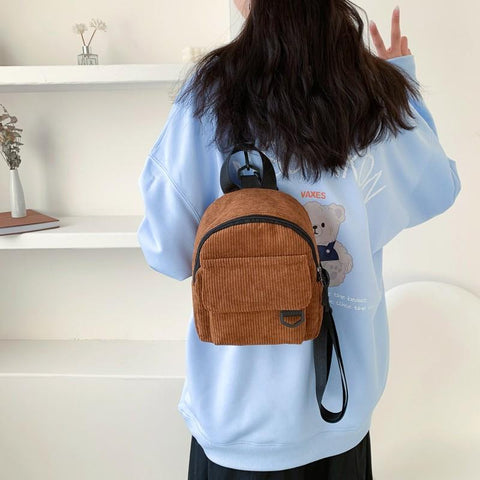 Solid Color Corduroy Small Backpacks Simple Casual Student-BS00245-Veeddydropshipping