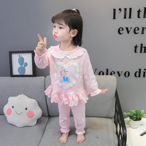 Girls Frozen Pajamas Kids Anna Elsa Cartoon Long Sleeve Clothing-TB01048-Veeddydropshipping
