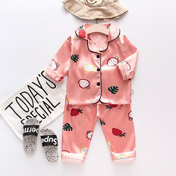 Toddler Girls Silk Satin Pajamas Sets Cartoon Kids Boys Pyjamas Baby-TB01081-Veeddydropshipping