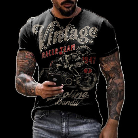 T-shirt 3D vintage motorcycle oversized T-shirt men's clothing bicycle racing T-shirt-Veeddydropshipping