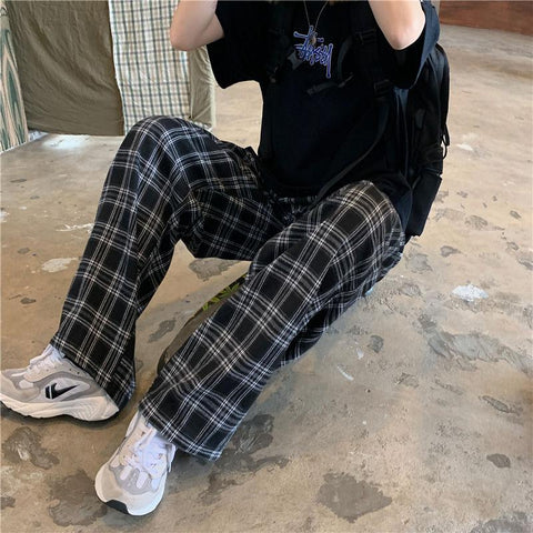 Plaid Pants Men S-3XL Casual Straight Trousers-Veeddydropshipping