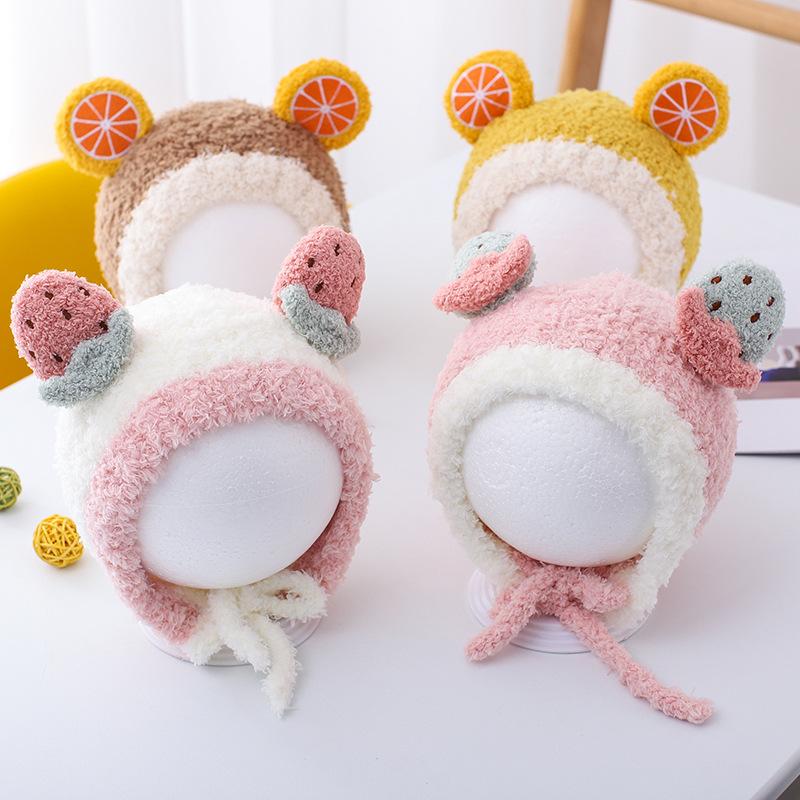 Winter Thicken Knit Plush Warm Newborn Hat Bonnet Cute Cartoon Fruit Bear-TB00741-Veeddydropshipping
