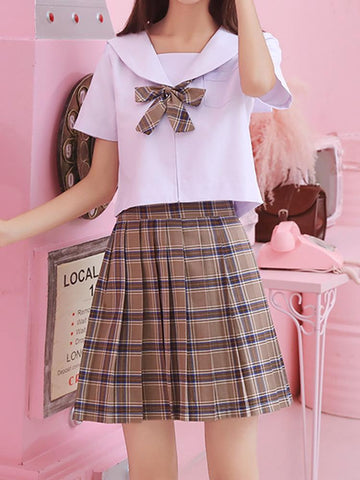Women Mini Plaid High-Waisted Pleated Skirt-WF00519-Veeddydropshipping