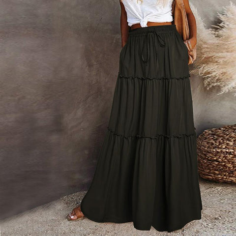 High Waist Long Solid A-Line Skirt Women-WF00372-Veeddydropshipping