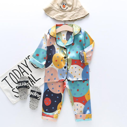 Toddler Girls Silk Satin Pajamas Sets Cartoon Kids Boys Pyjamas Baby-TB01081-Veeddydropshipping