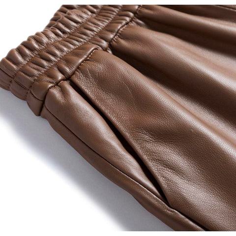 Leather Pants Women Elastic Waist Bermuda Shorts-WF00518-Veeddydropshipping