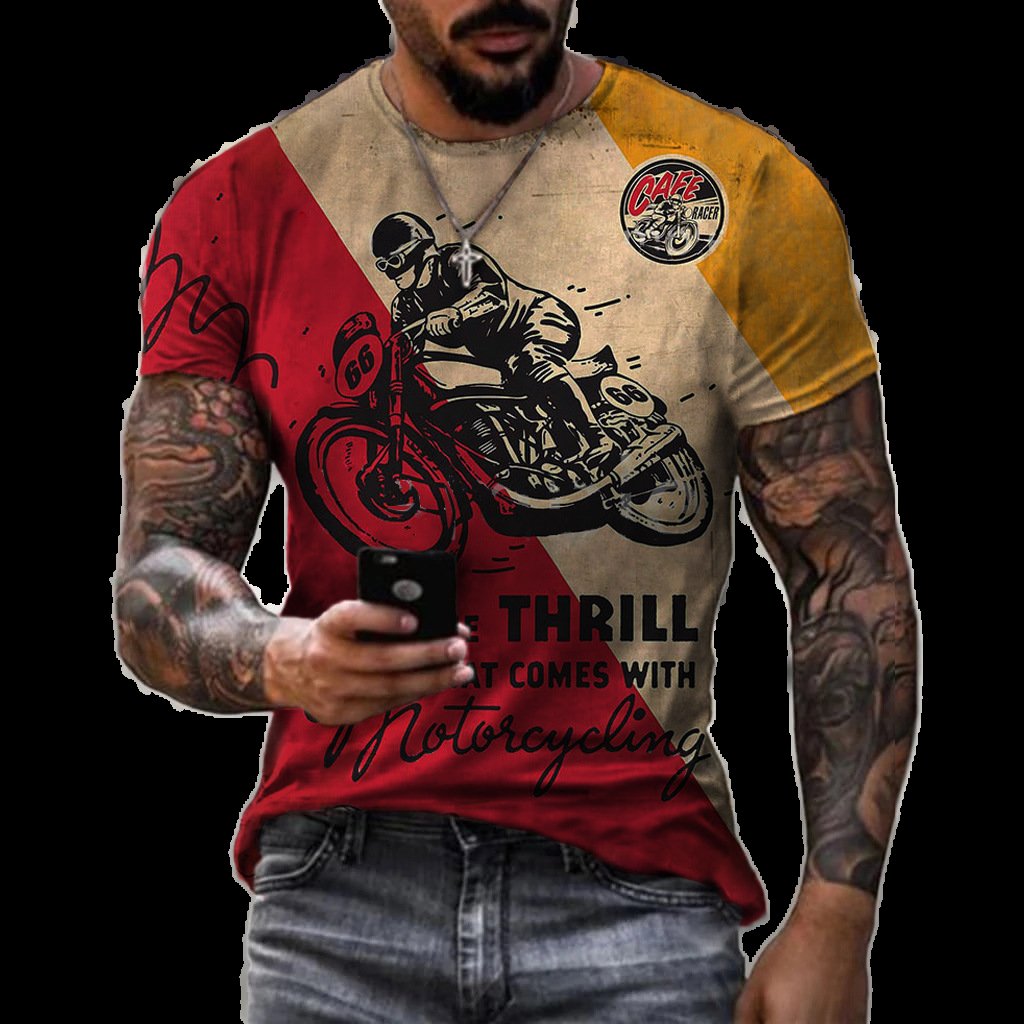T-shirt 3D vintage motorcycle oversized T-shirt men's clothing bicycle racing T-shirt-Veeddydropshipping