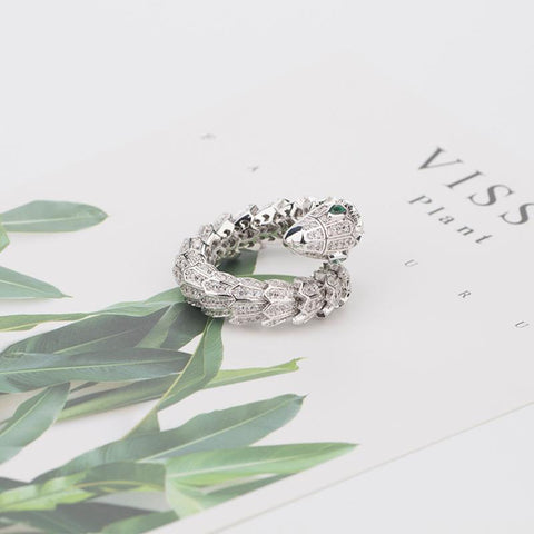 Snake Ring Adjustable Opening Winding Silver Color Zirconia Fashion   -JW00395-Veeddydropshipping