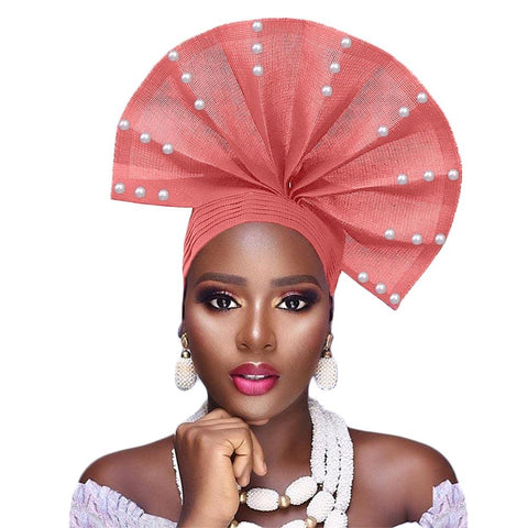 African Headtie With Beads Cap-WF01500-Veeddydropshipping