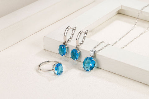 925 Sterling Silver Jewelry Sets  Ellipse Zircon Ring Necklace Earrings  -JW00200-Veeddydropshipping